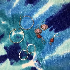 Earrings, four pair, one Laurel Burch (vintage)